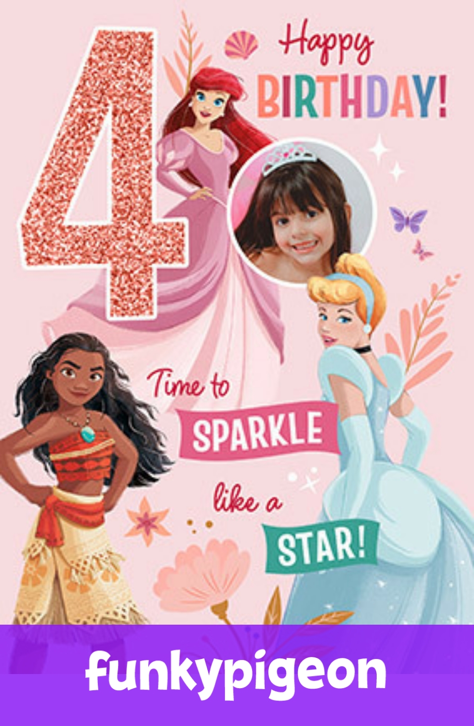 Disney Princesses Age 4 Birthday Photo Card – A6 – By Funky Pigeon