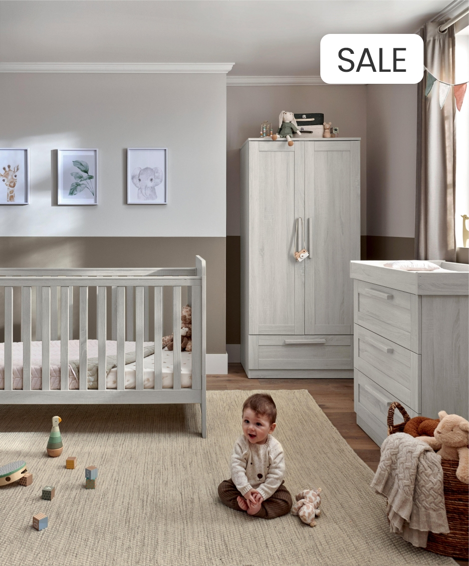 Mamas & Papas Atlas 3 Piece Cotbed, Dresser Changer & Wardrobe Set - Nimbus White