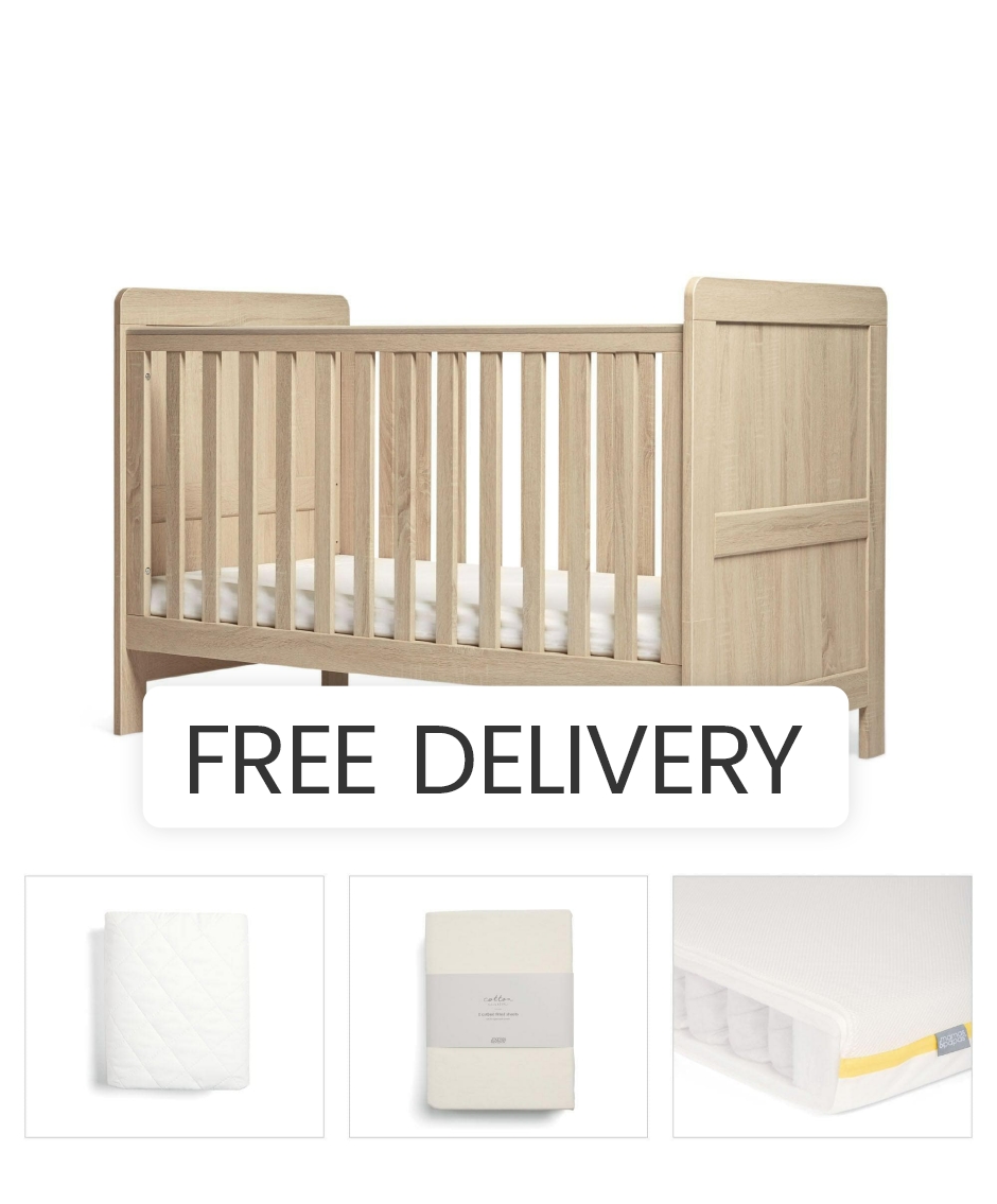 Mamas & Papas Oak Cotbed Bundle - Light Oak