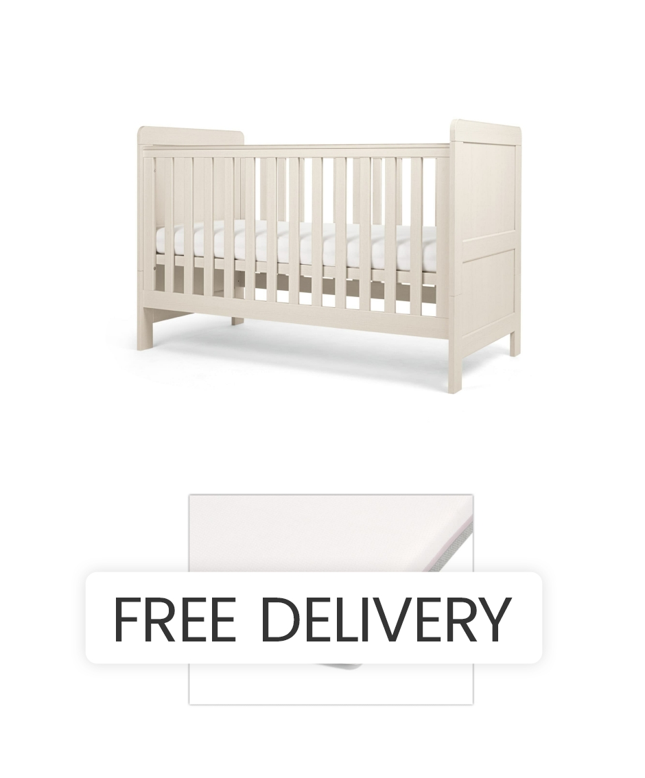 Mamas & Papas Atlas Cotbed with Luxury Hybrid Twin Cotbed Mattress - Warm Beige
