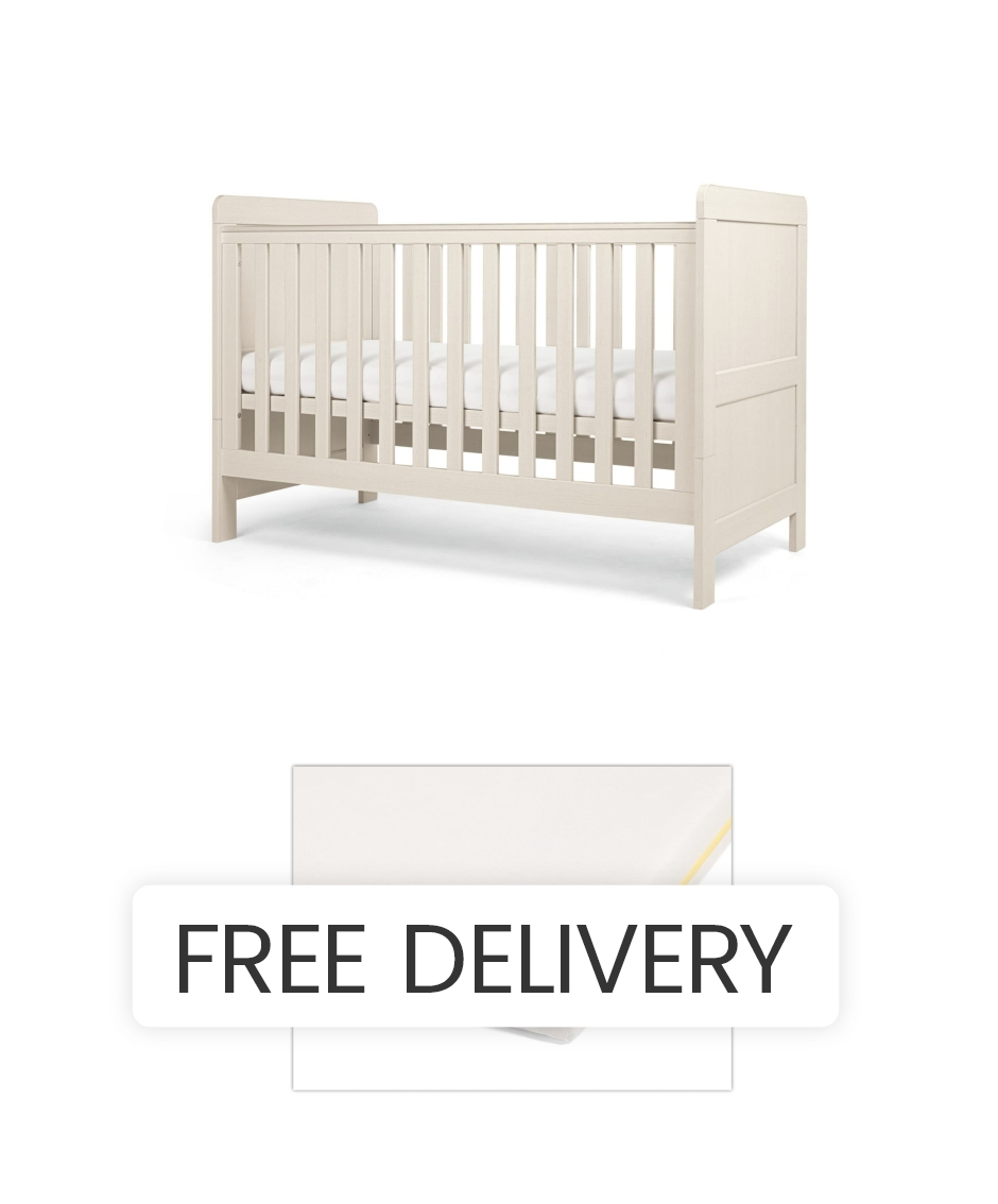 Mamas & Papas Atlas Cotbed with Premium Pocket Spring Cotbed Mattress - Warm Beige