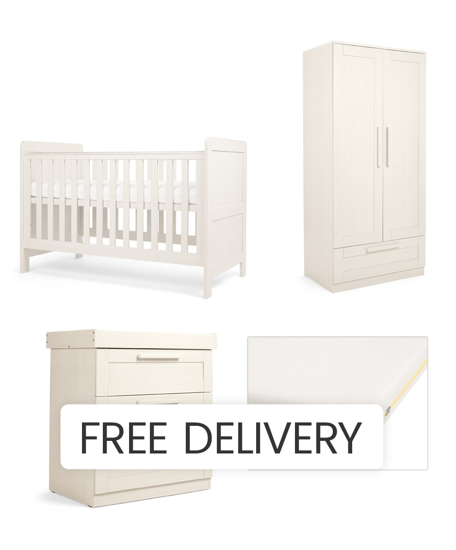 Mamas & Papas Atlas Nursery Furniture & Signature Airflow Pocket Spring Cotbed Mattress Bundle