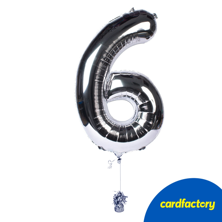 Large Silver Number 6 Inflated Balloon Arrangement