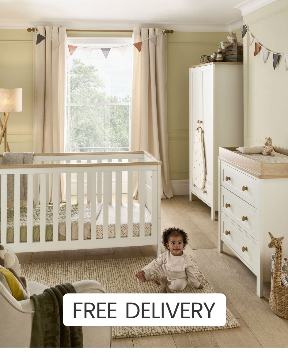Mamas & Papas Wedmore Cotbed, Dresser Changer & Wardrobe Bundle - White - Wood Effect