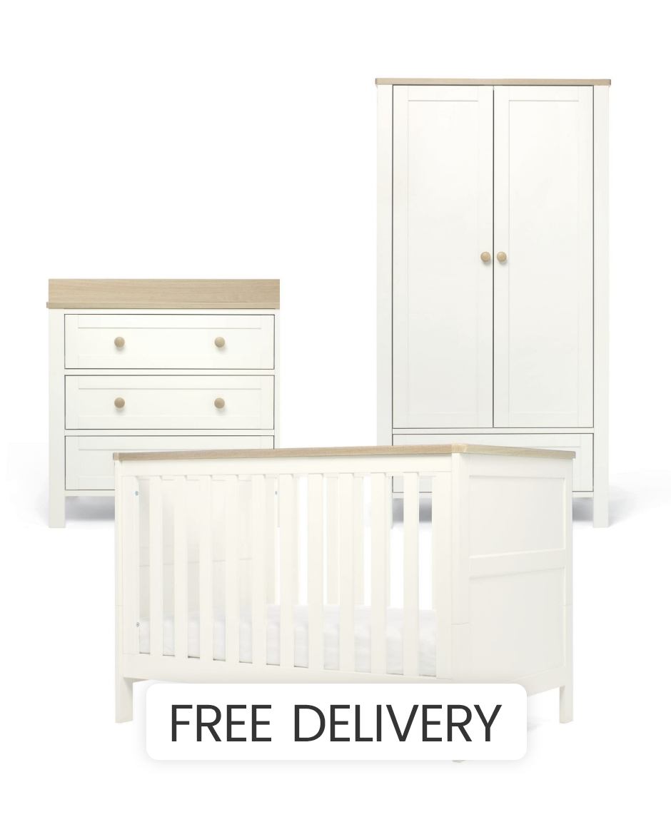 Mamas & Papas Wedmore Small Cotbed - White/Natural Wood Effect - Converts to Toddler Bed