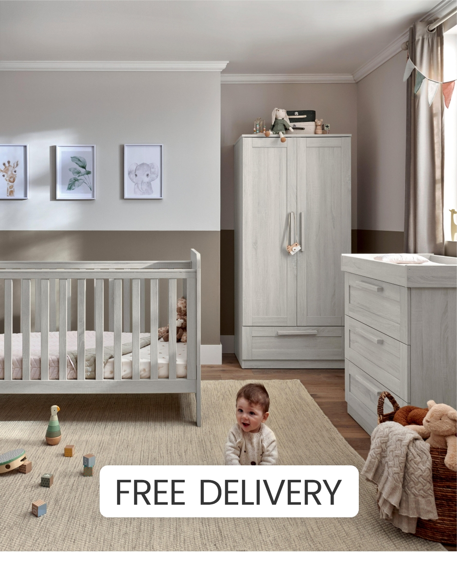 Mamas & Papas Atlas 3 Piece Cotbed, Dresser Changer & Wardrobe Set - Nimbus White