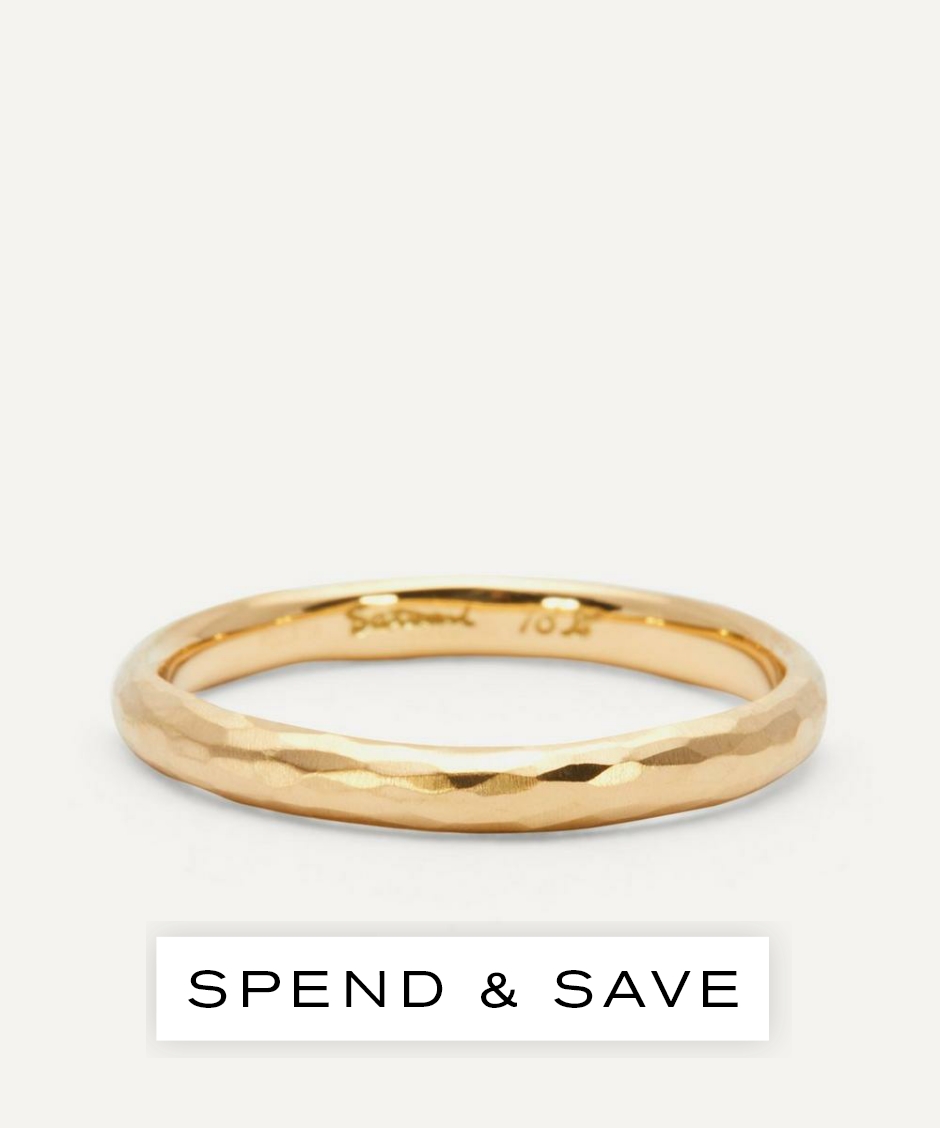 Satomi Kawakita 18ct Gold Half-Round Hammered Band Ring | Size 5.5 | Luxury Gift