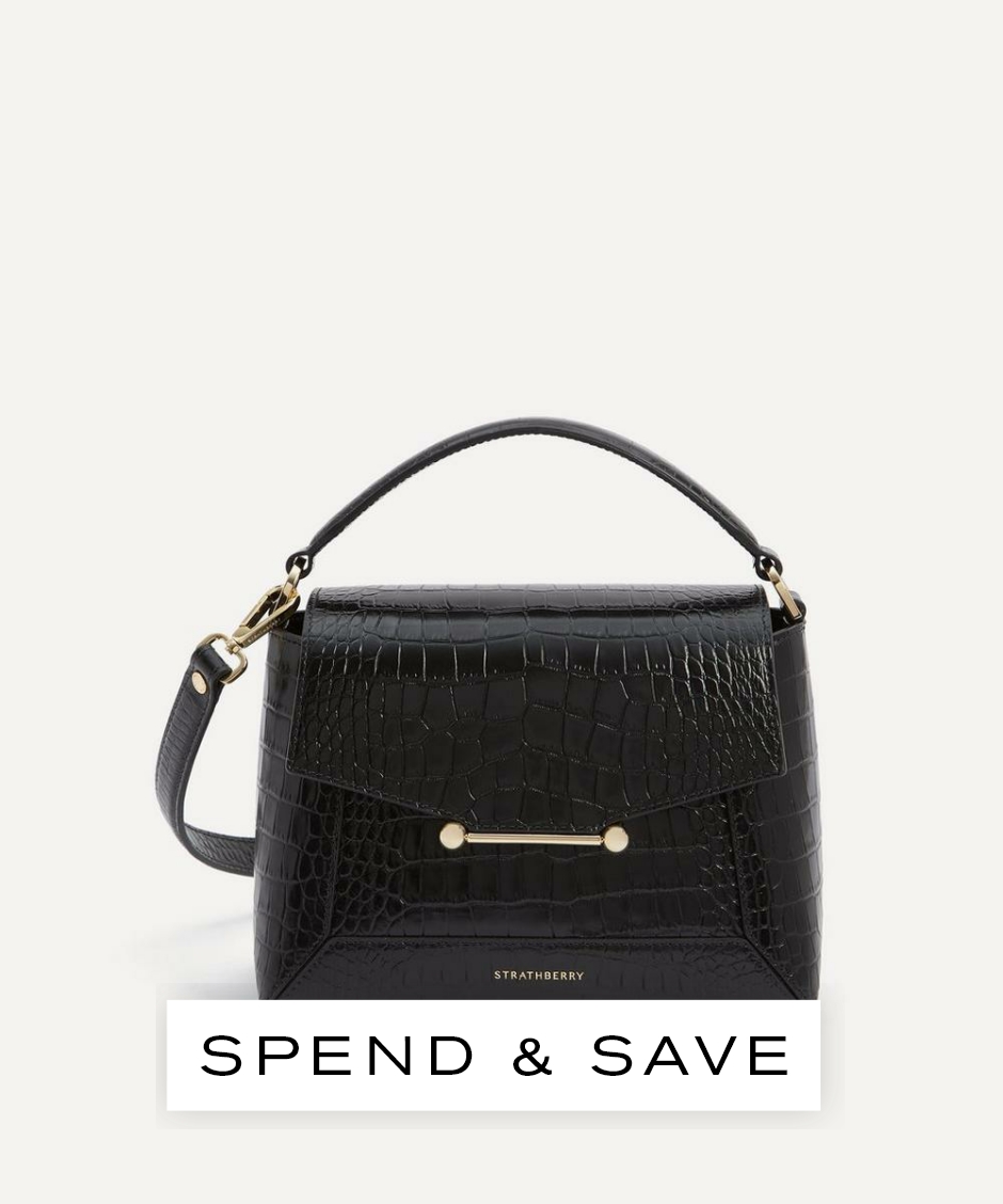 Strathberry Women’s Mosaic Croc-Embossed Leather Top Handle Bag | Black | Luxury Gift