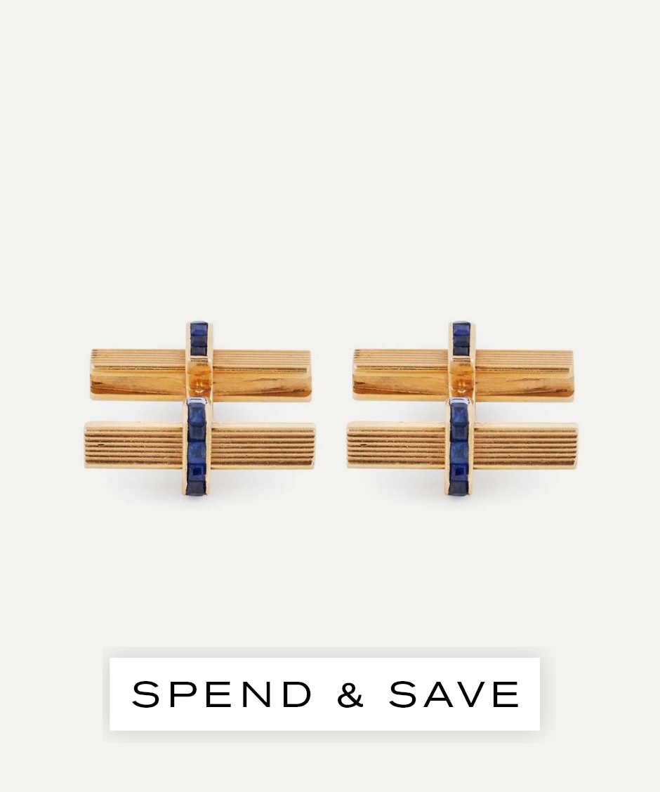 Designer Vintage Mens 1970s 18ct Gold and Sapphire Cufflinks | ONE