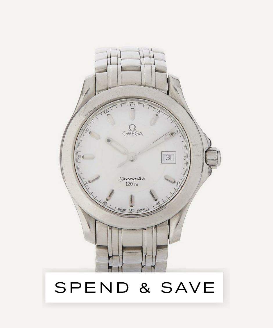 Designer Vintage Mens 1980s Omega Seamaster White Metal Watch | Silver | Luxury Gift