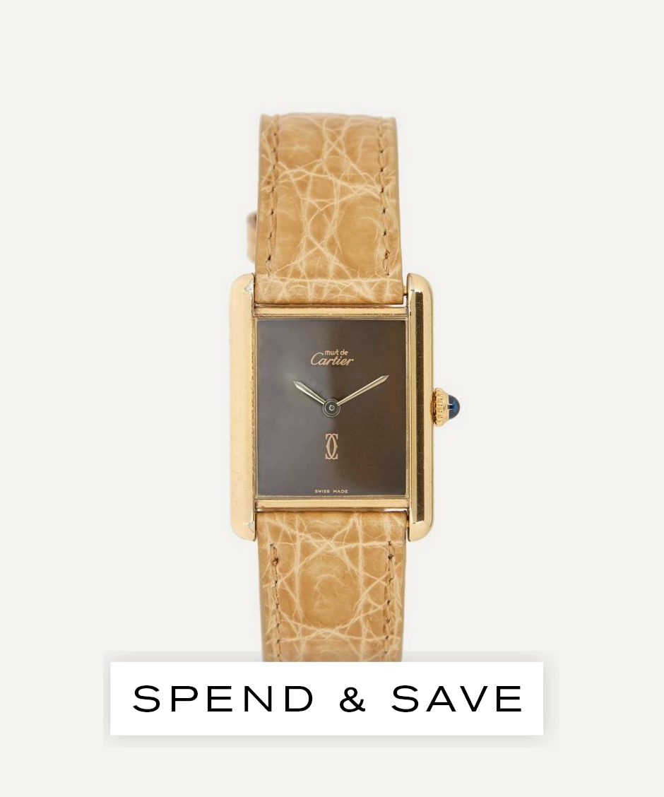 Designer Vintage Mens 1980s Must de Cartier Tank SM Gilt Watch | Brown | Luxury Gift