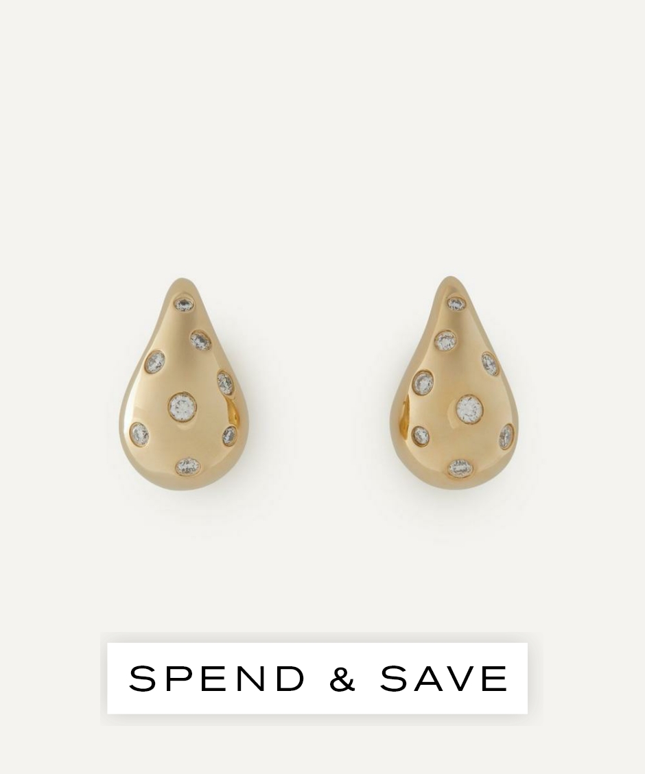 Roxanne First 14ct Gold Happy Tears Diamond Stud Earrings | Metallics | Luxury Gift