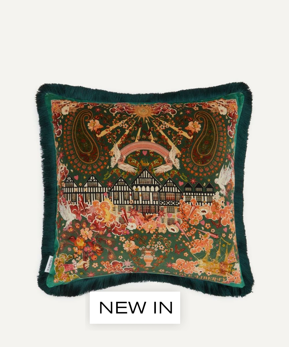 Liberty Love Liberty Velvet Fringed Cushion | Green | New In