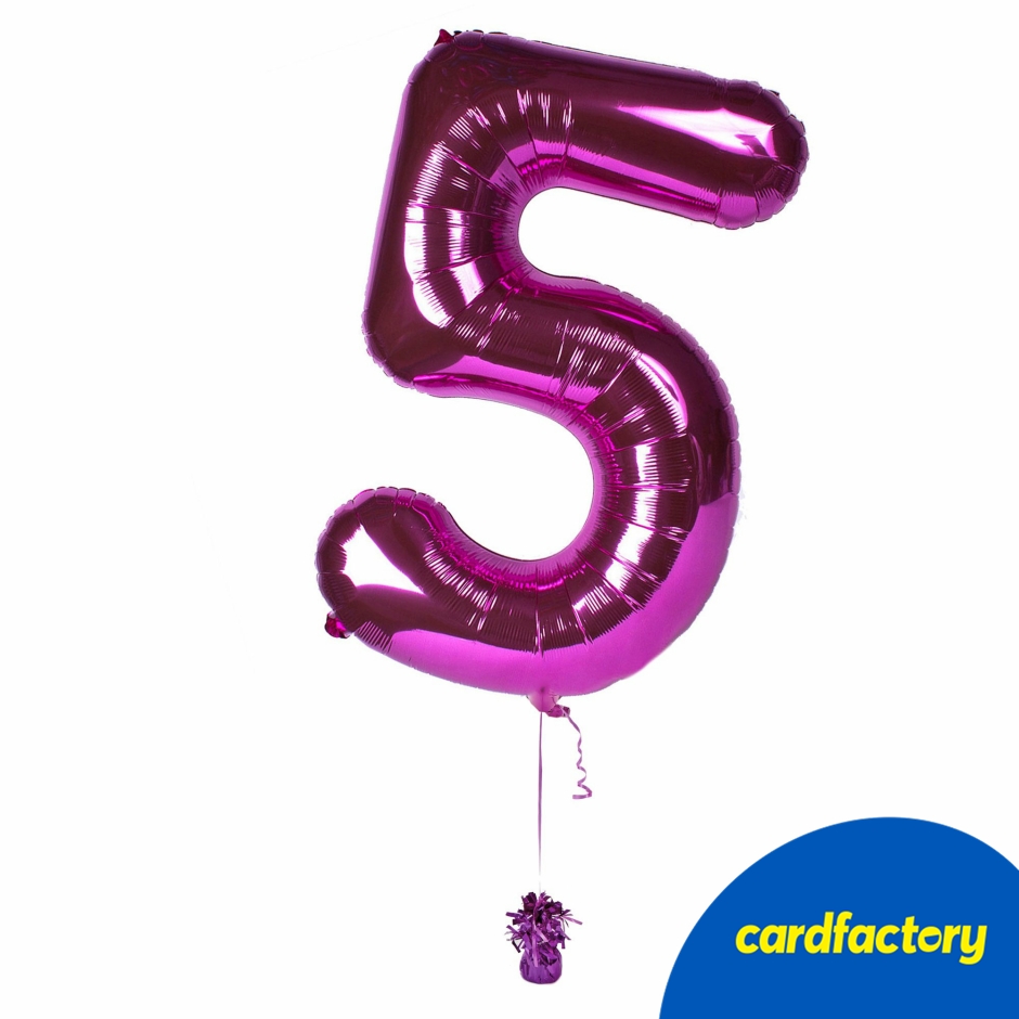 Large Pink Number 5 Inflated Balloon Arrangement