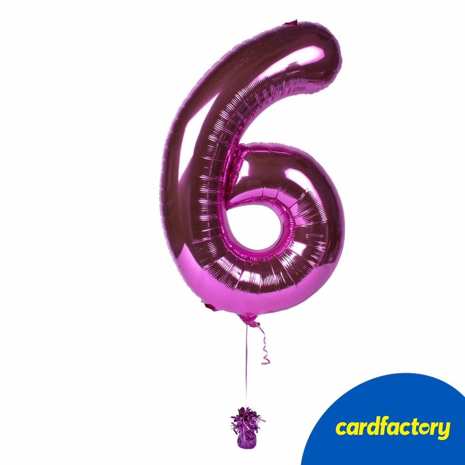 Large Pink Number 6 Inflated Balloon Arrangement
