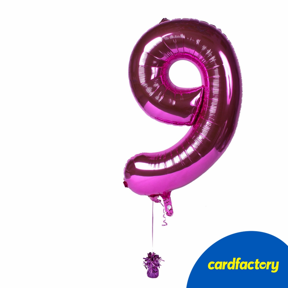 Large Pink Number 9 Inflated Balloon Arrangement