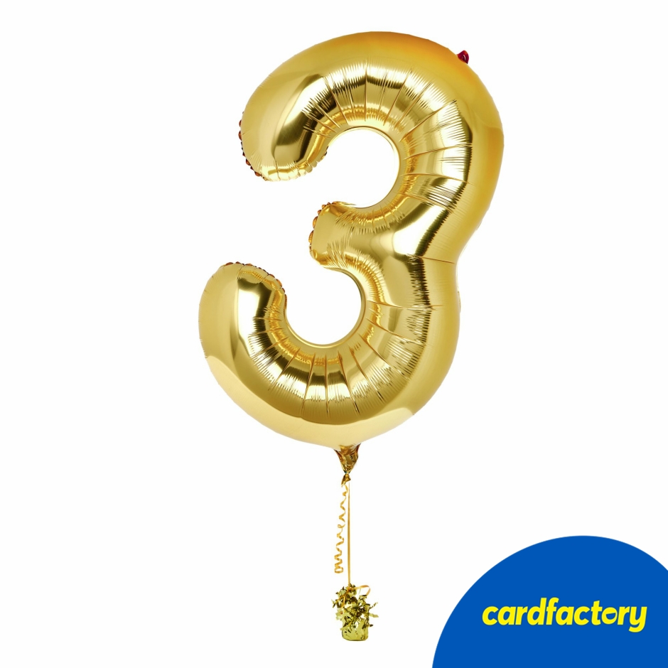 Large Gold Number 3 Inflated Balloon Arrangement
