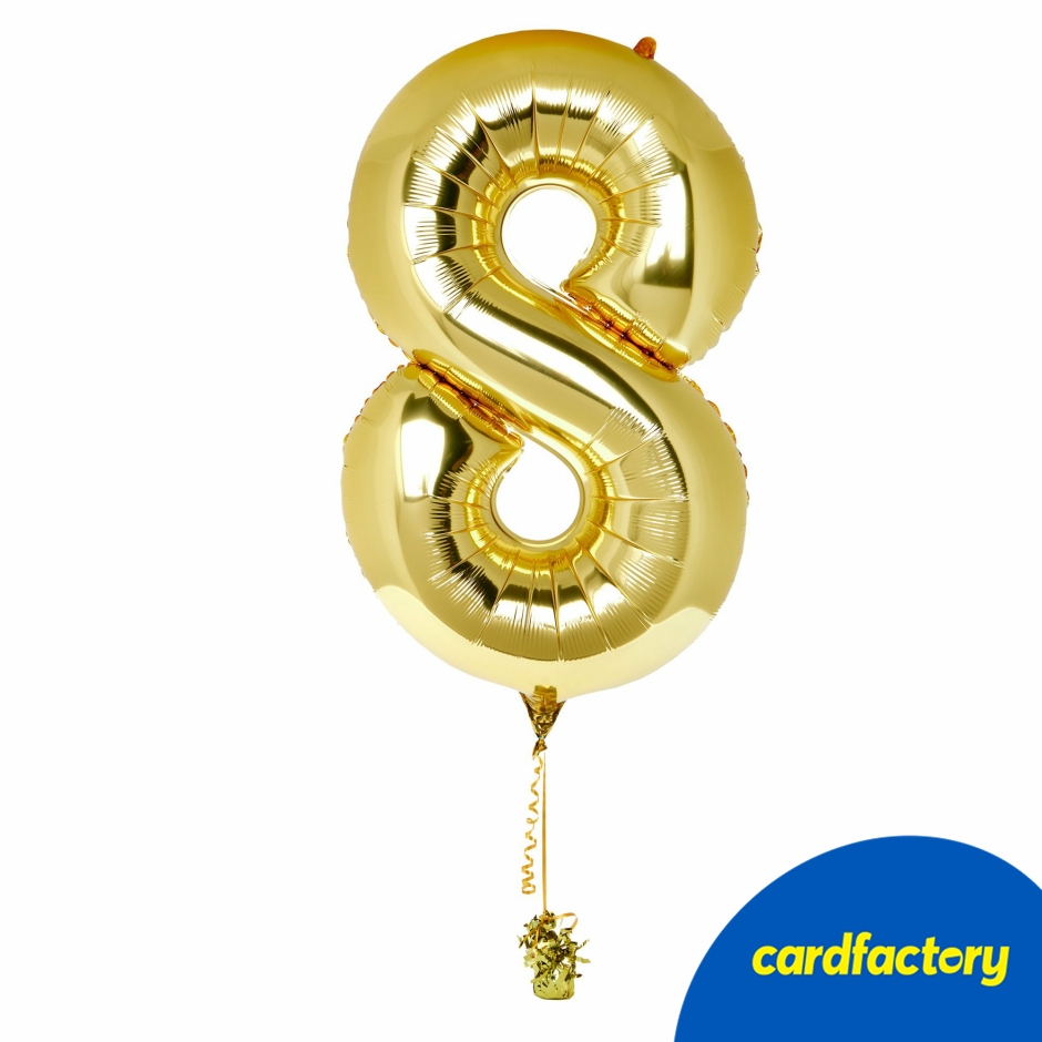 Large Gold Number 8 Inflated Balloon Arrangement