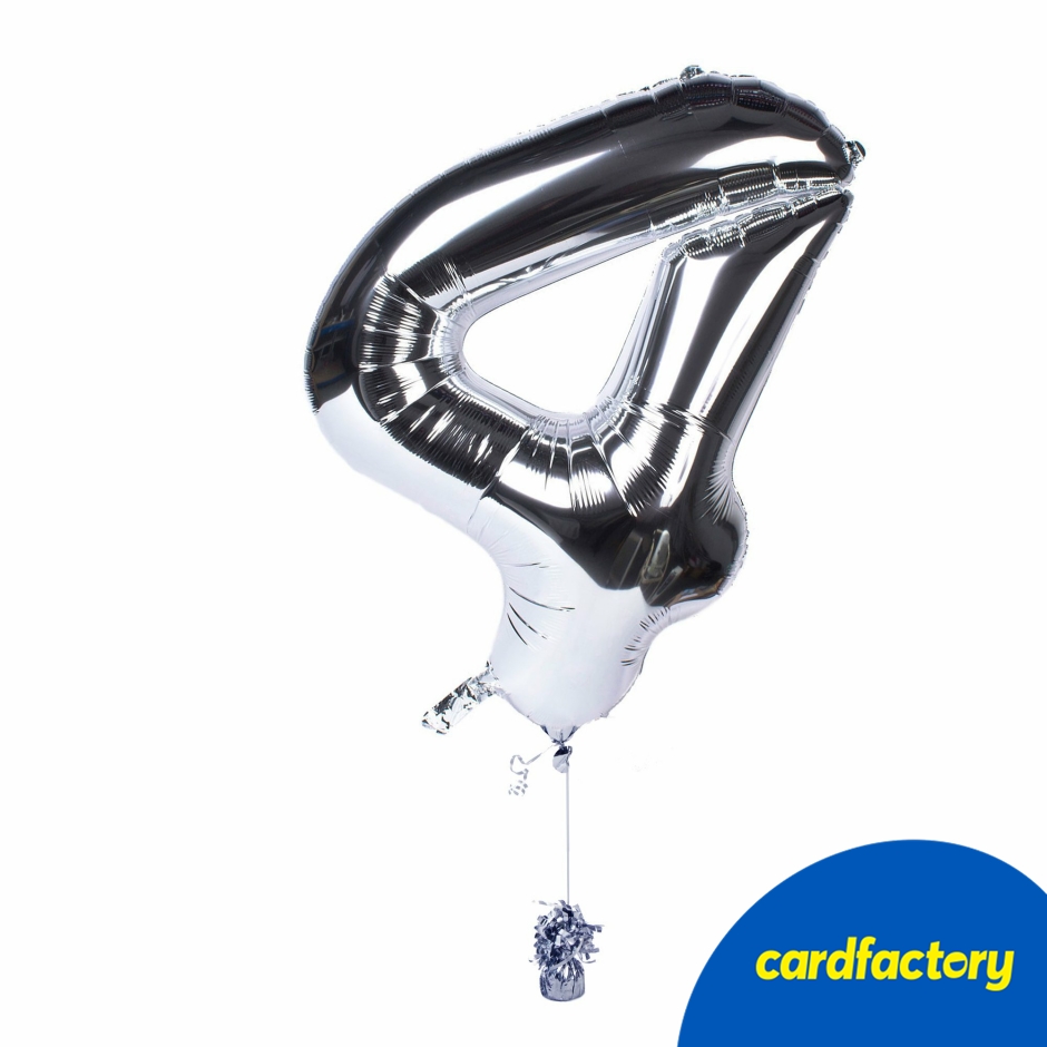 Large Silver Number 4 Inflated Balloon Arrangement