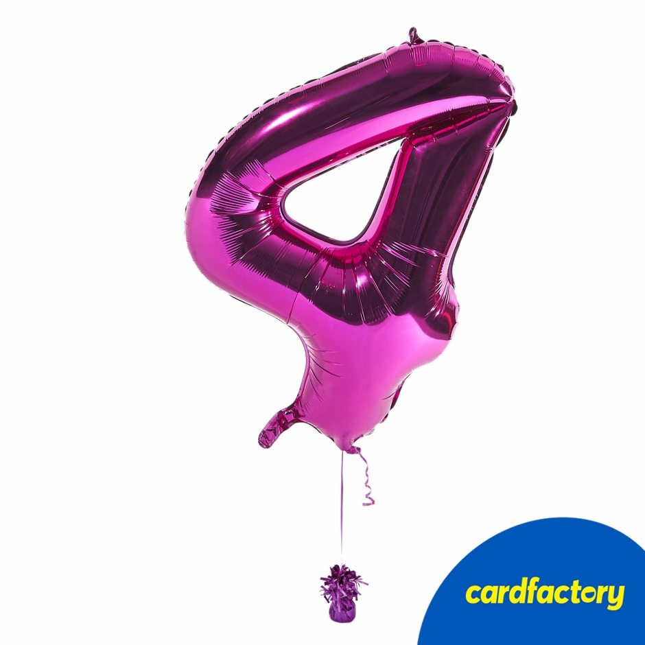 Large Pink Number 4 Inflated Balloon Arrangement