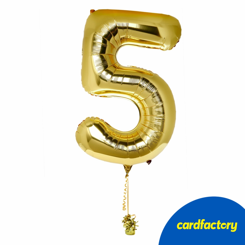 Large Gold Number 5 Inflated Balloon Arrangement