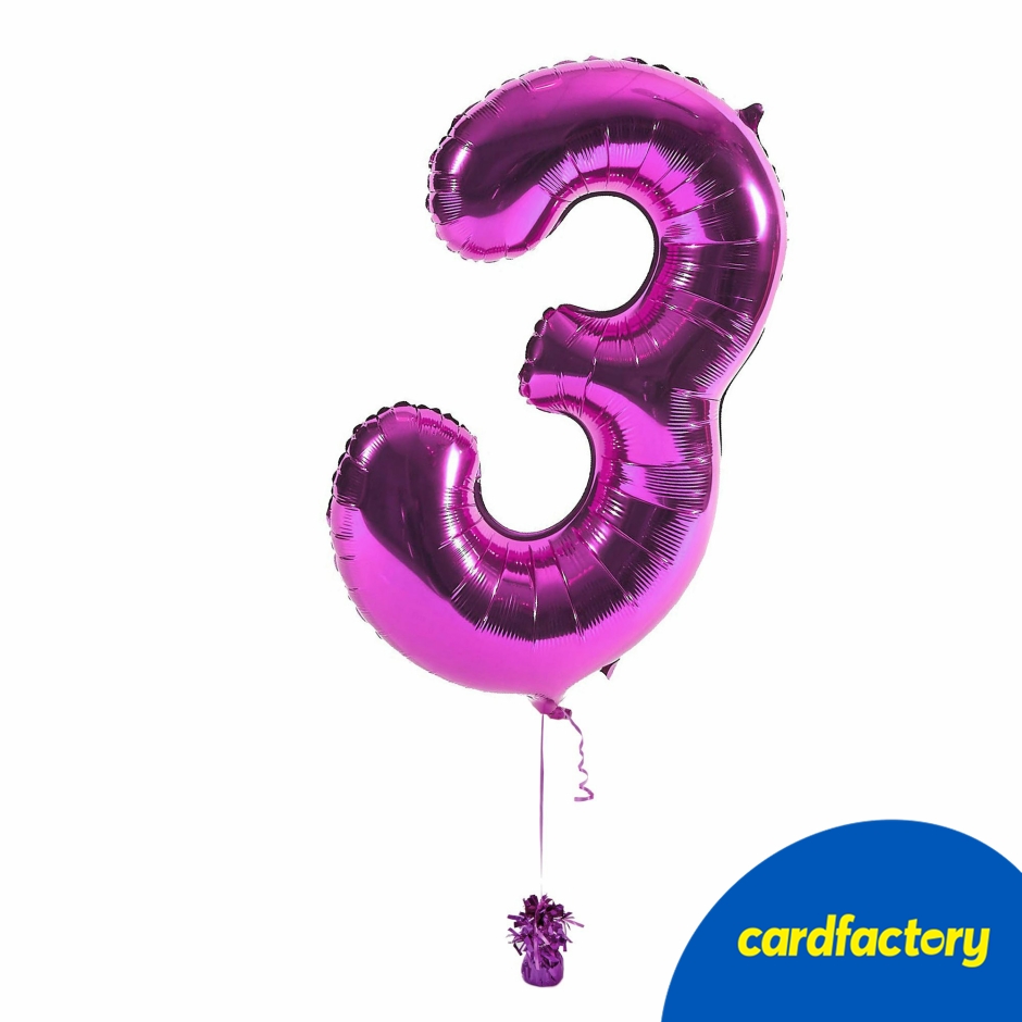 Large Pink Number 3 Inflated Balloon Arrangement
