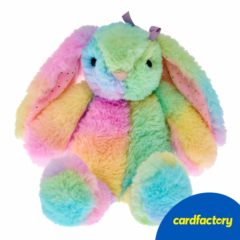 Image of Small Vivid Rainbow Bunny Soft Toy | 30cm Colourful Plush | With Shimmering Details | Cute &amp; Cuddly Gift for Kids
