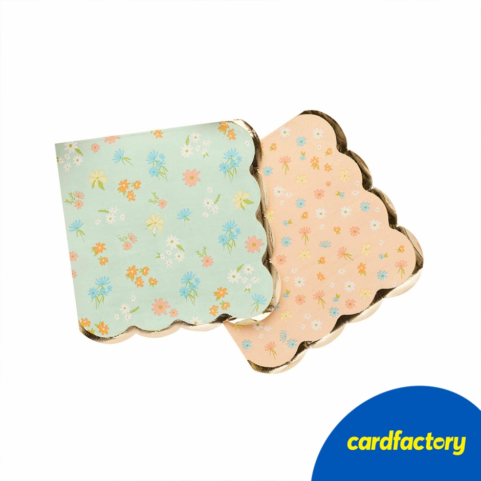 Image of Floral Paper Napkins | Pink and Blue Design | 2-Ply Paper | Pack of 16 | Perfect for Parties and BBQs | 16.5cm x 16.5cm