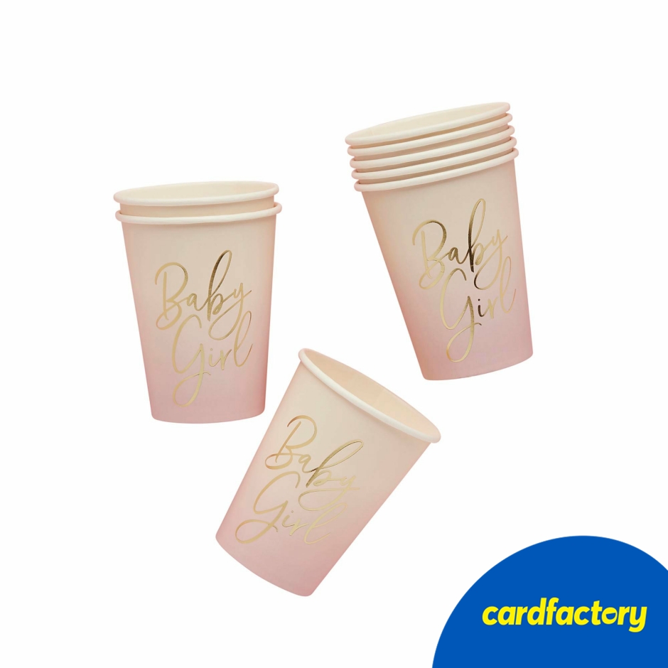 Image of Pink Baby Girl Paper Cups - Pack of 8