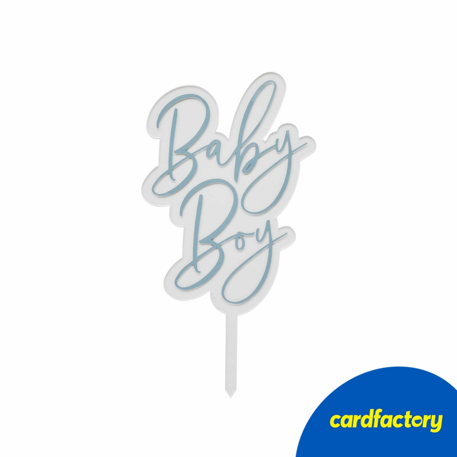 Image of Blue Baby Boy Cake Topper | Acrylic Material | Elegant Blue and White Design | 24.5cm x 13cm | Baby Shower Decor