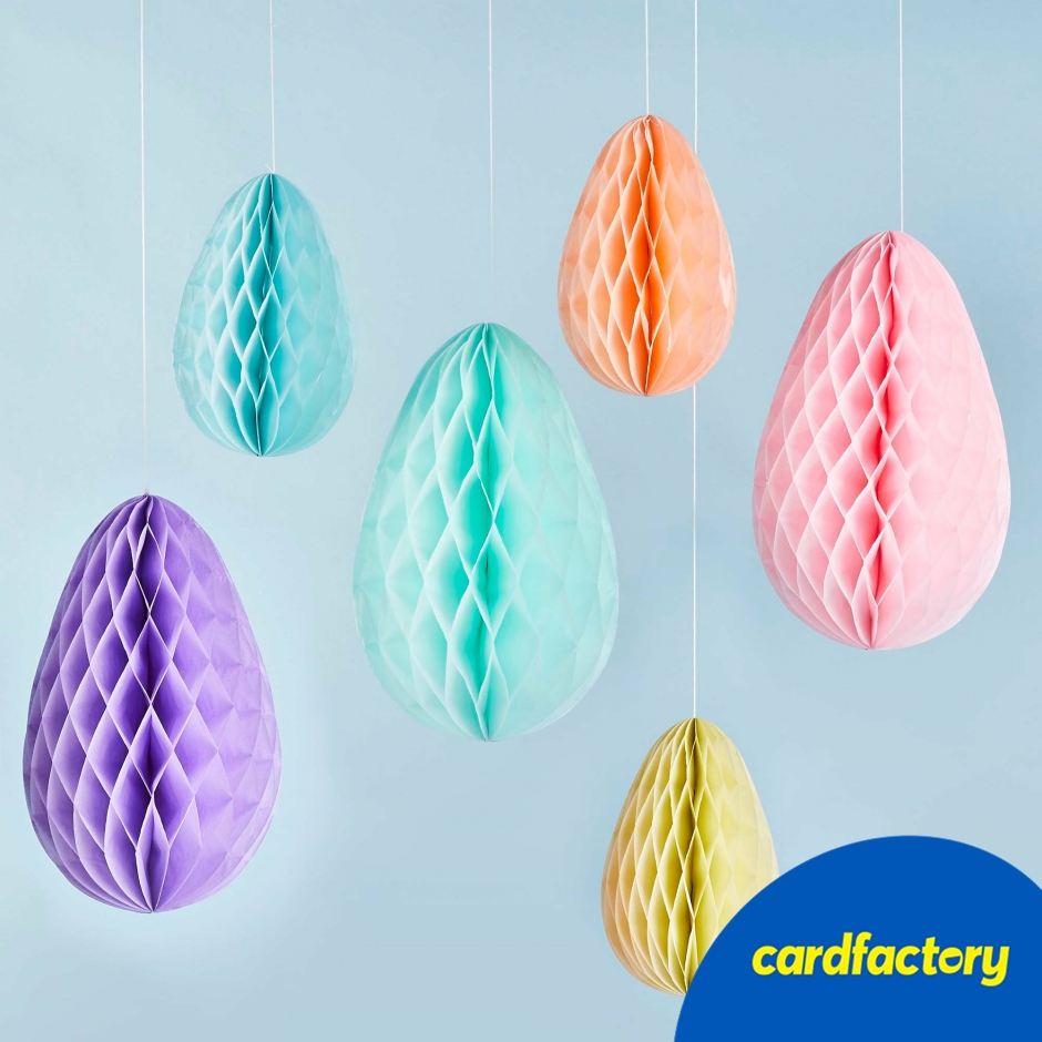 Image of Pastel Egg Honeycomb Decorations - Pack of 6