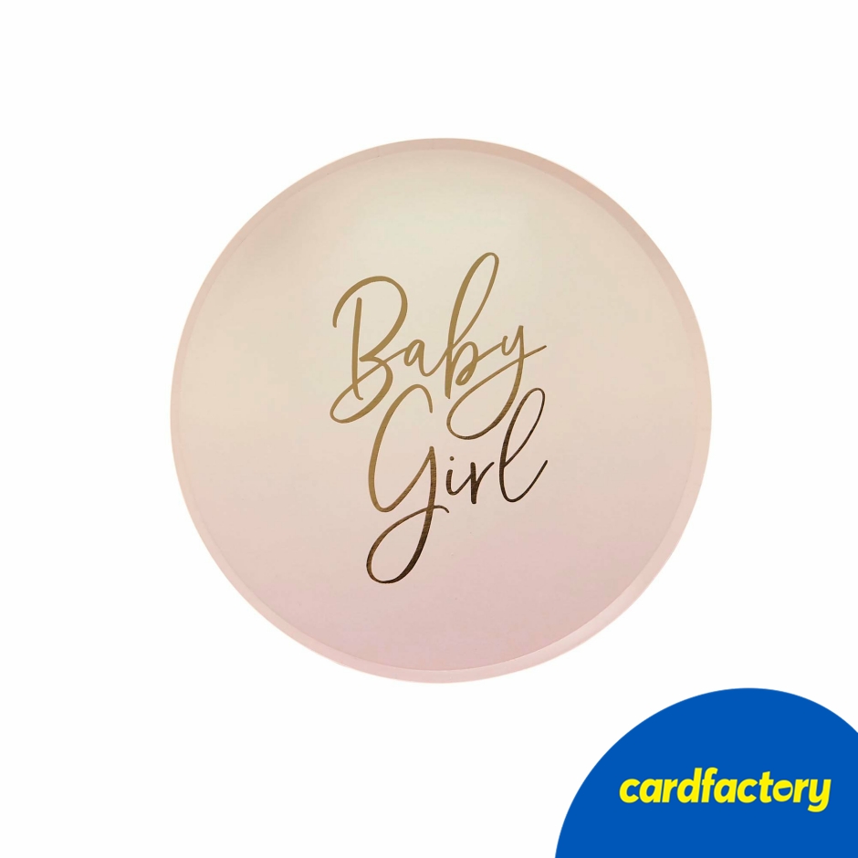 Image of Pink Ombre Baby Girl Paper Plates - Pack of 8 | Gold Foil Design | Perfect for Baby Showers | 22.5cm x 22.5cm | Paper Tableware