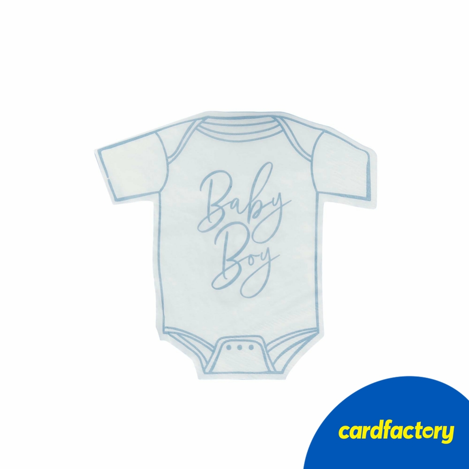 Image of Blue Baby Boy Babygrow Paper Napkins | Pack of 16 | Blue | 15.5cm x 16.5cm | Perfect for Baby Shower Decorations