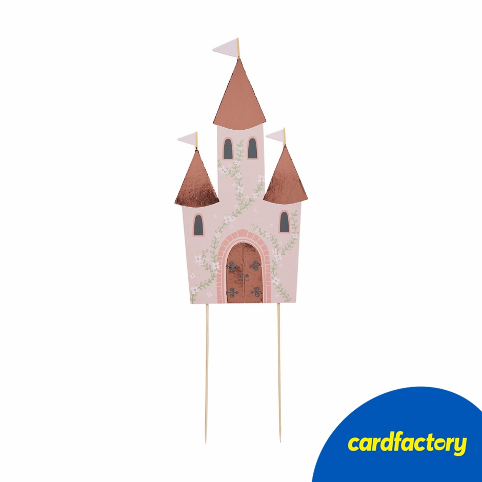 Image of Castle Cake Topper | Pink Castle-Shaped Design for Kids' Birthday Parties | Card Material | 20cm x 10cm | Themed Decorations