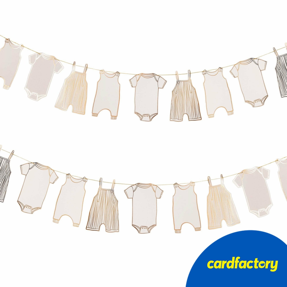 Image of Gold Babygrow Card Garland | Elegant Baby Shower Decoration | 2.5m Length | High-Quality Card &amp; String
