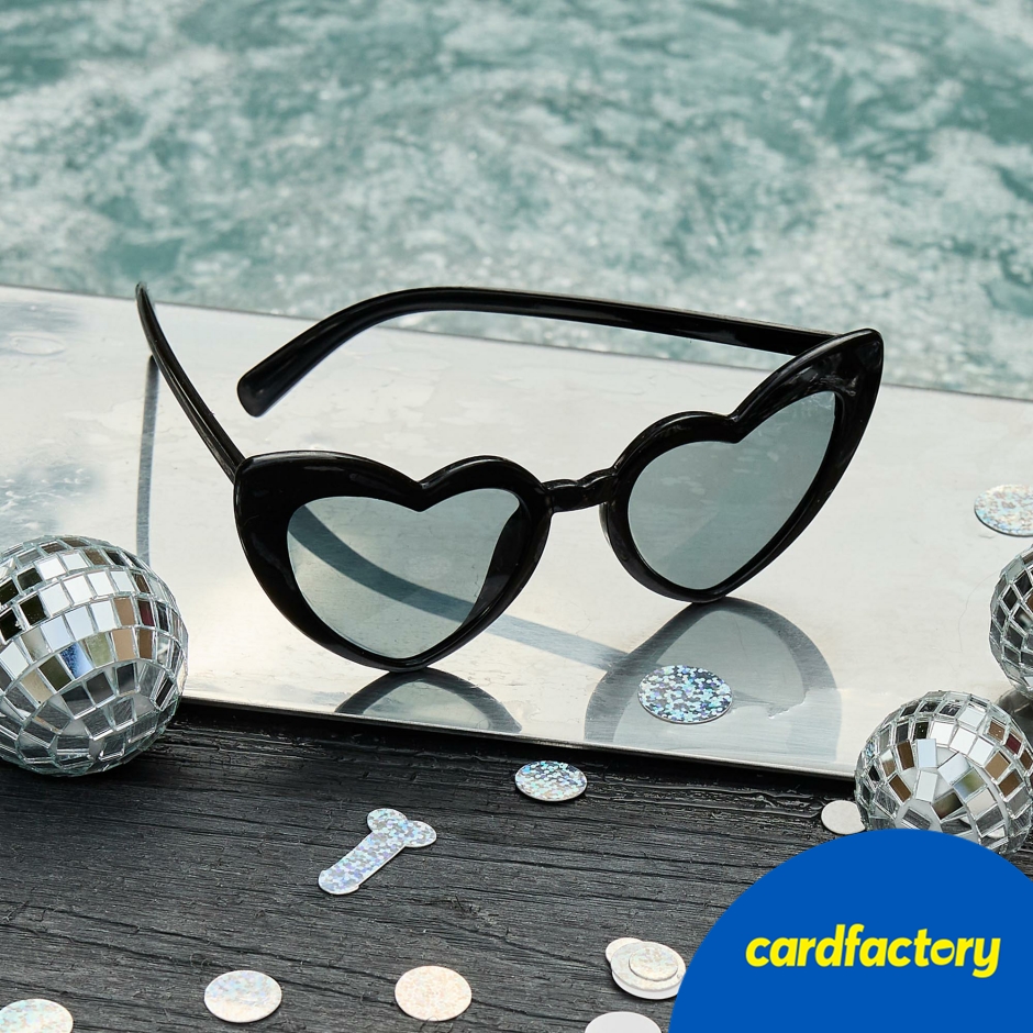 Image of Black Heart Sunglasses | Fun Plastic Accessories for Bride Tribe | Pack of 5 | One Size | Heart-Shaped Lenses | Perfect Gift