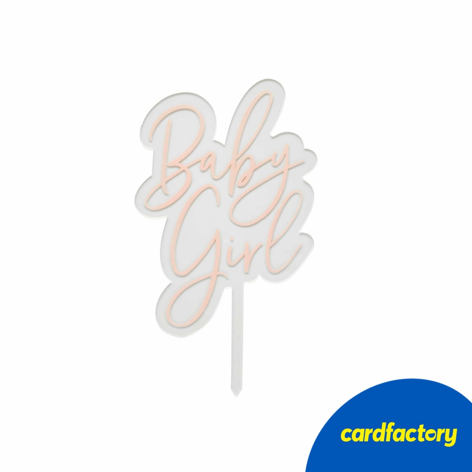 Image of Pink Baby Girl Cake Topper | Elegant Acrylic Design | Perfect for Baby Showers | Pink and White | 23.5cm x 13.5cm