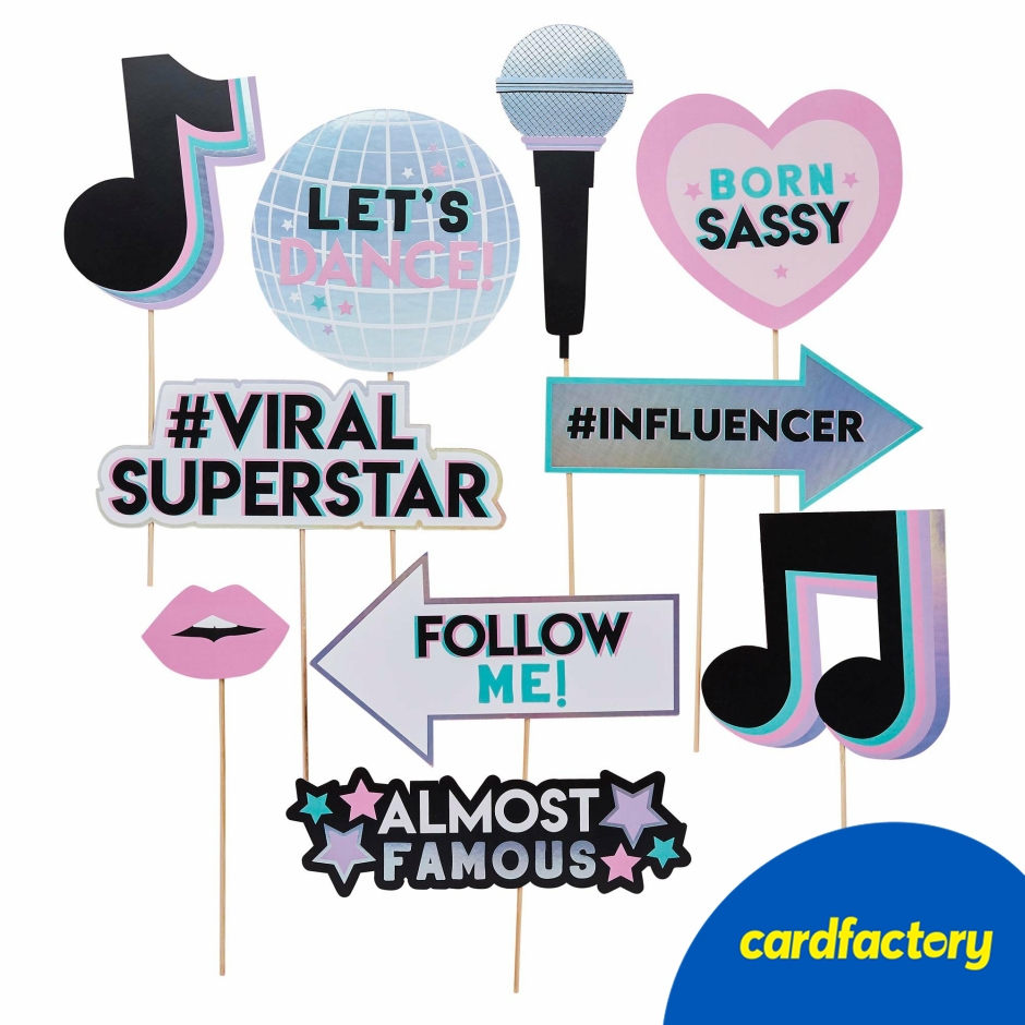 Image of Let's Dance Photo Props - Pack of 10 | Fun Party Accessories | Card &amp; Wood Material | Perfect for Dance Themes | Assorted Designs