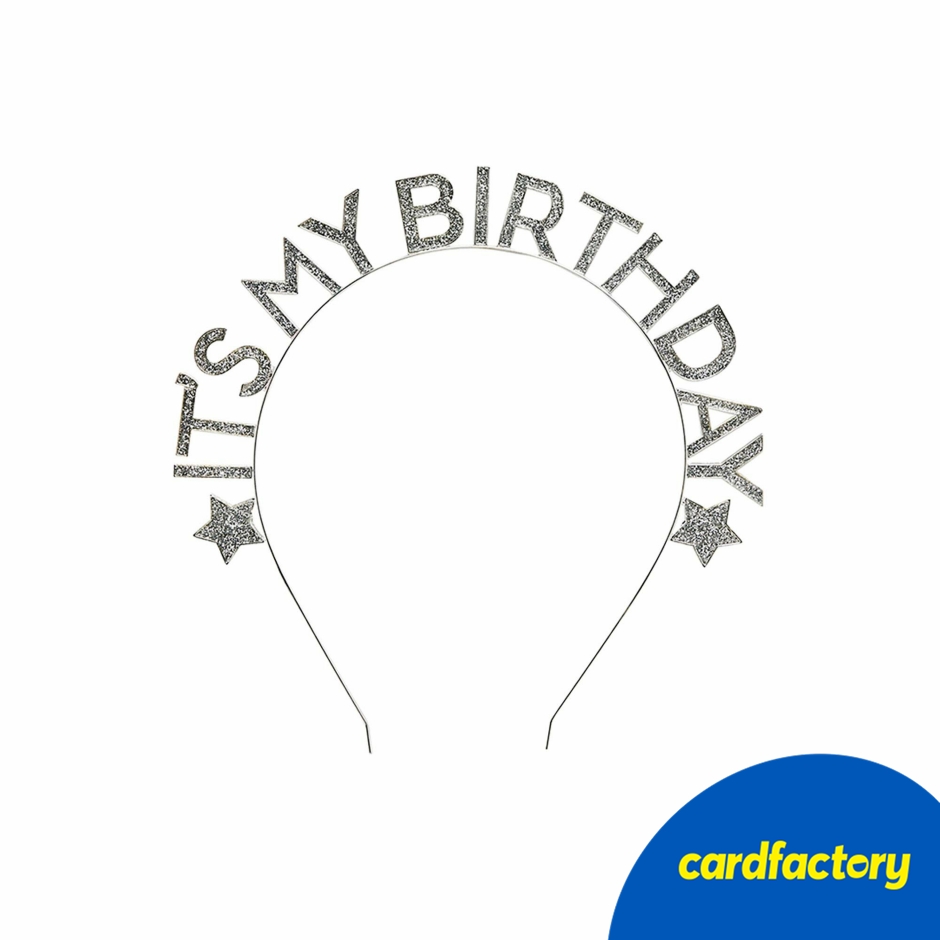 Image of Silver 'It's My Birthday' Glitter Metal Headband | Shimmering Finish | Includes Stars | One Size