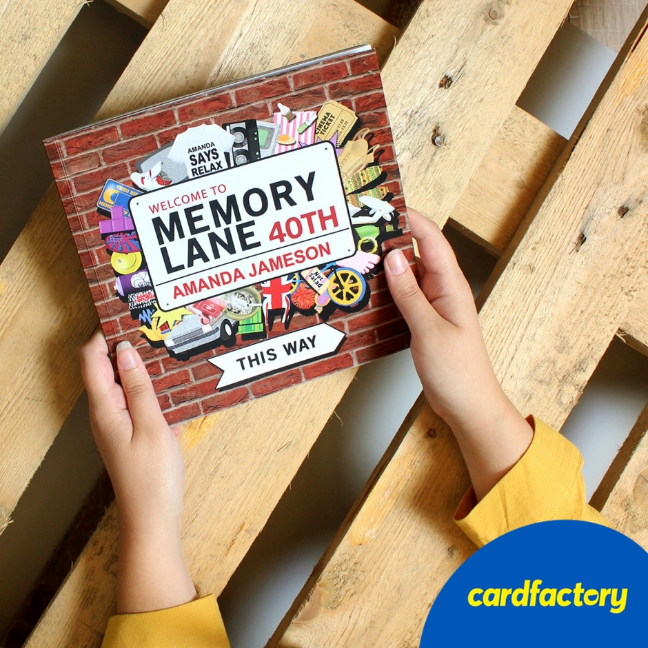 Image of Personalised Memory Lane Book | 40th Birthday Gift | Full-Colour Illustrations | Custom Name &amp; Date | 21cm x 21cm | Cardfactory