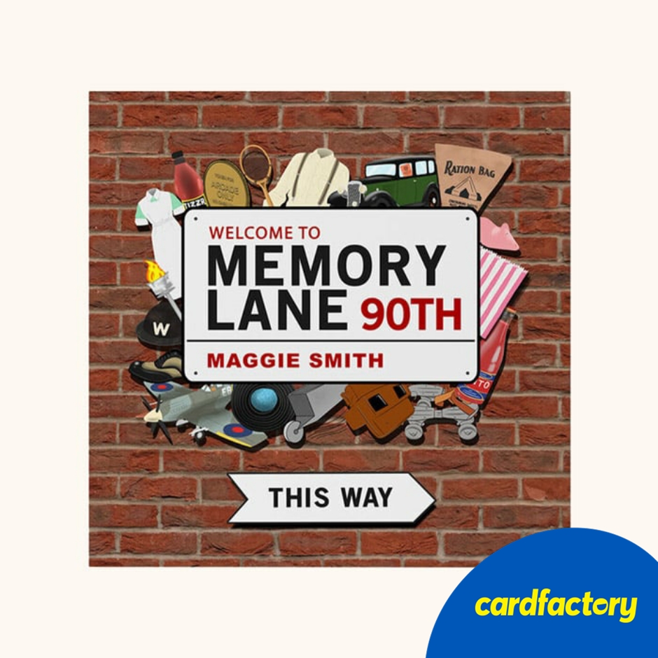 Image of Personalised Memory Lane Book for 90th Birthday | Nostalgic Gift | Full-Colour Illustrations | Size: 21cm x 21cm | Unique Keepsake
