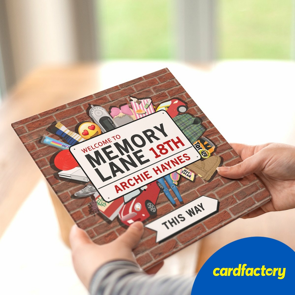 Image of Personalised Memory Lane Book for 18th Birthday | Full-Colour Illustrations | Custom Name &amp; Date | Dimensions H21 x W21cm | Perfect Gift for Milestone Celebration