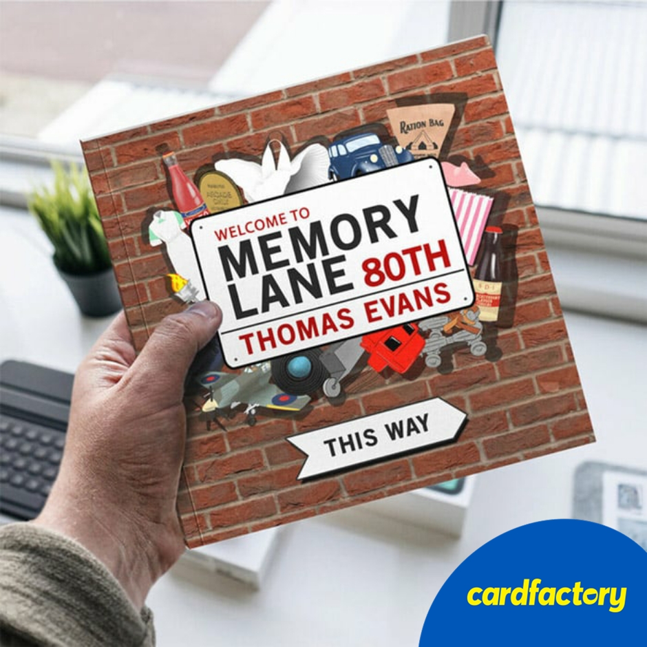 Image of Personalised Memory Lane Book - 80th Birthday Gift | Full-Colour Illustrated Nostalgia | Customised Keepsake | 21cm x 21cm