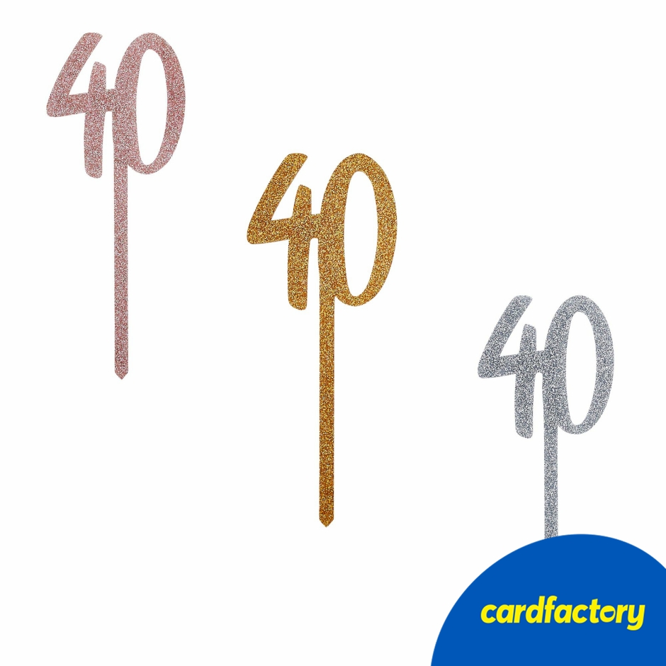 Image of Metallic 40 Glitter Acrylic Cake Topper (3 Colour Options)