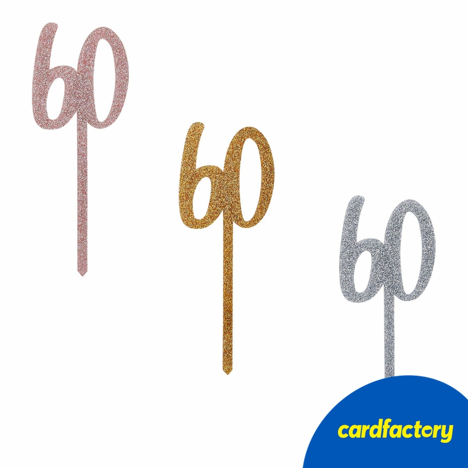 Image of Metallic 60 Glitter Acrylic Cake Topper (3 Colour Options)
