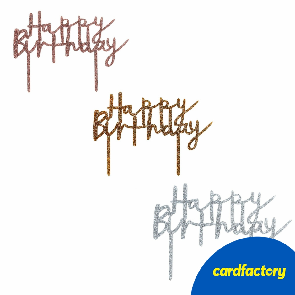 Image of Metallic Happy Birthday Glitter Acrylic Cake Topper (3 Colour Options)