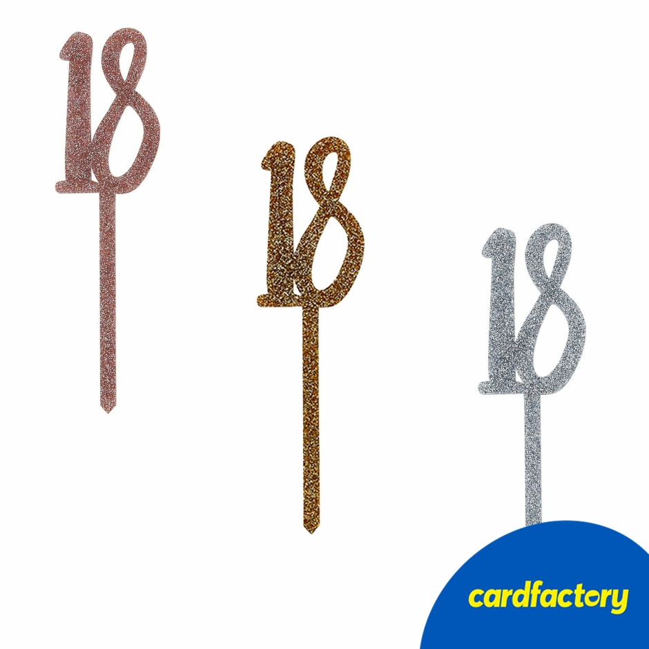 Image of 18th Birthday Metallic Cake Topper | Glitter Acrylic Design | 3 Colour Options: Gold, Rose Gold, Silver | 20cm x 5.5cm