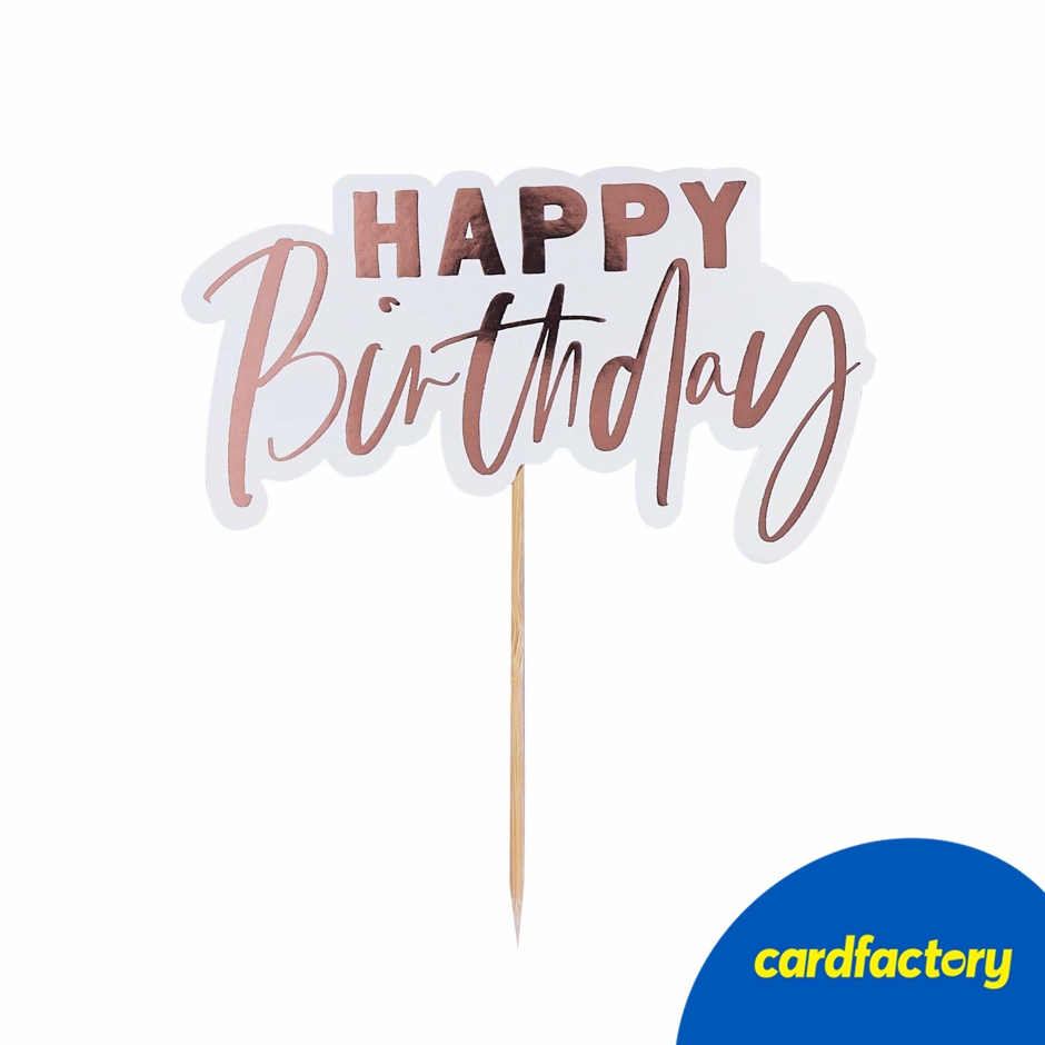 Image of Rose Gold Happy Birthday Card Cake Topper