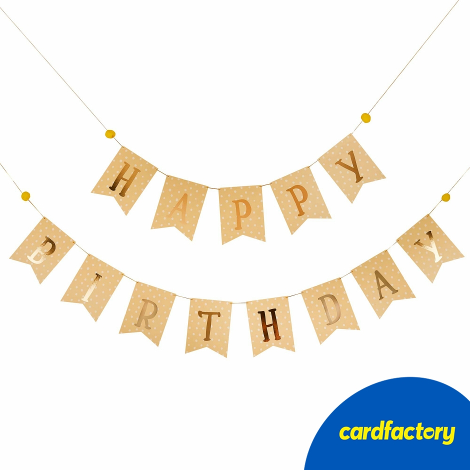 Image of Gold Happy Birthday Flag Card Bunting 2.5m