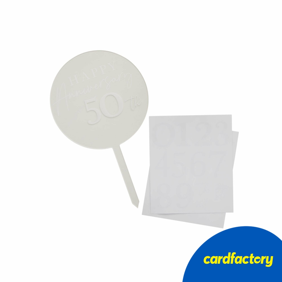 Image of Customisable Happy Anniversary Acrylic Cake Topper | Clear Design | Includes Number Stickers | 25cm x 15cm | Perfect Cake Decoration